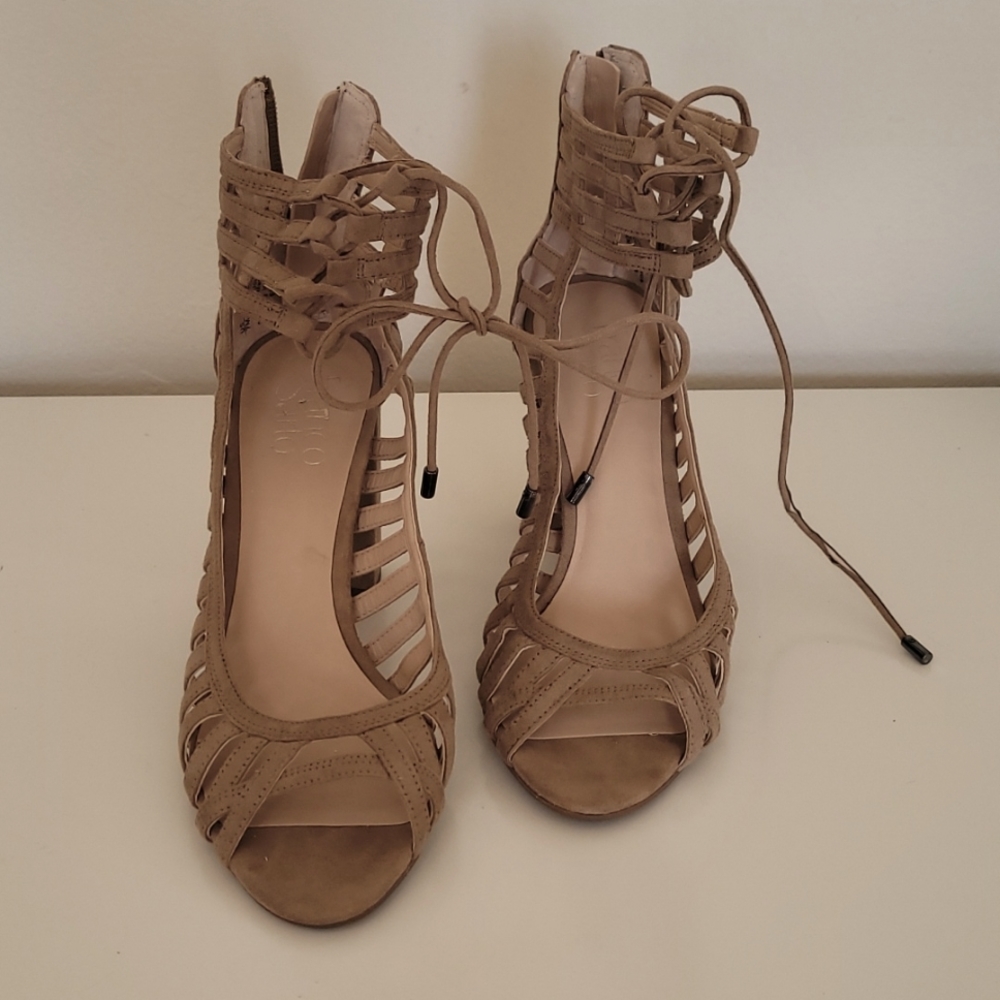 NWOT Sz 7 Franco Sarto Caged Strappy Emira Block Heel Sandals
